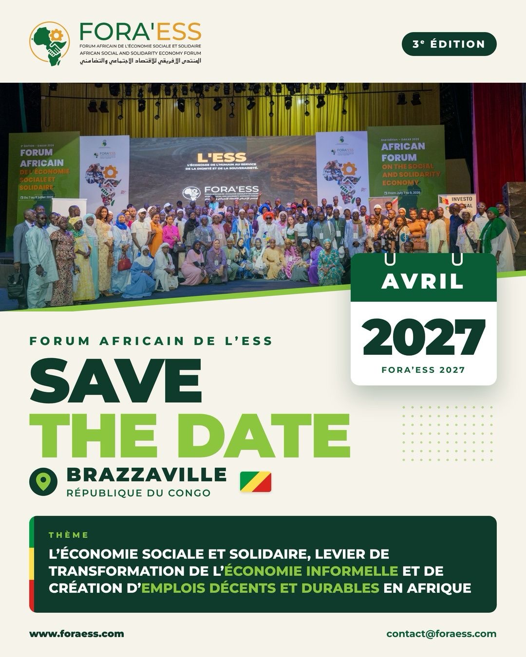Annonce officielle de la troisième édition du FORA’ESS à Brazzaville en avril 2027